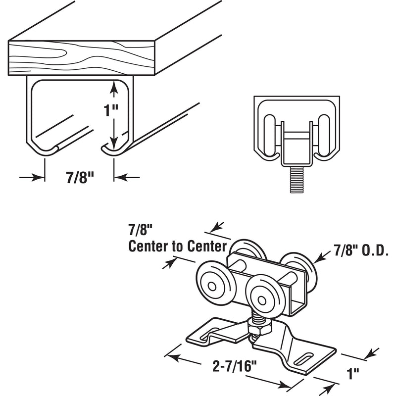 Prime-Line N 7449 Door Roller Assembly, 7/8 In, Convex, Plastic Tires, Steel Bracket and Ball Bearings (2 Pack), Zinc 7/8 in.
