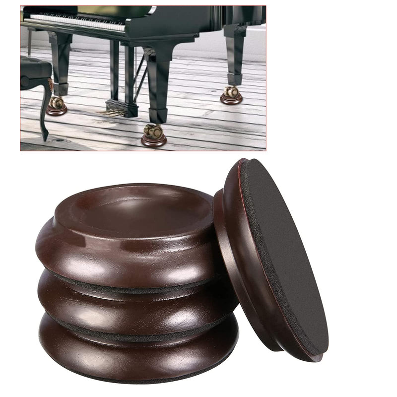 4Pcs Piano Caster Cups Grand Upright Piano Wheels Feet Floor Protectors, Solid Wood Casters Cups Wood Sliders Caster Pads with Non-Slip & Anti-Noise Foam Set of 4, Brown
