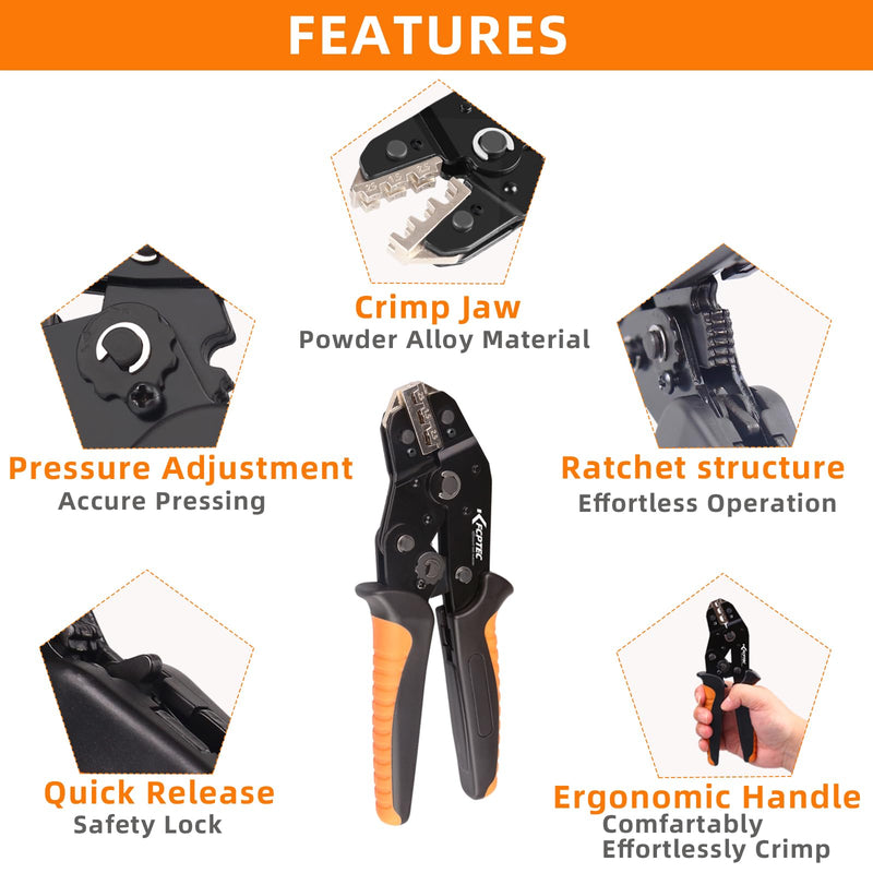 KF CPTEC 6PCS Multi-functional Wire Crimping Tool with Quick-Change Jaws for Spade, Insulated & Non-insulated Terminals, Ferrules, Solar Connectors, Coaxial Cables for Pro Electrical Repairs 6PCS Multi-functional Crimping Tool