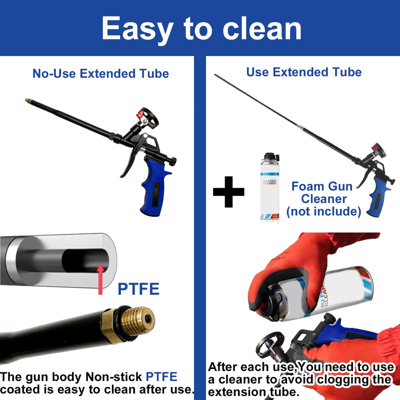25inch Extended Spray Foam Insulation Gun,Professional Expanding Foam Gun,Dispensing Foam Gun Suitable for Caulking, Filling, Sealing(BLUE) Blue Extended Foam Gun