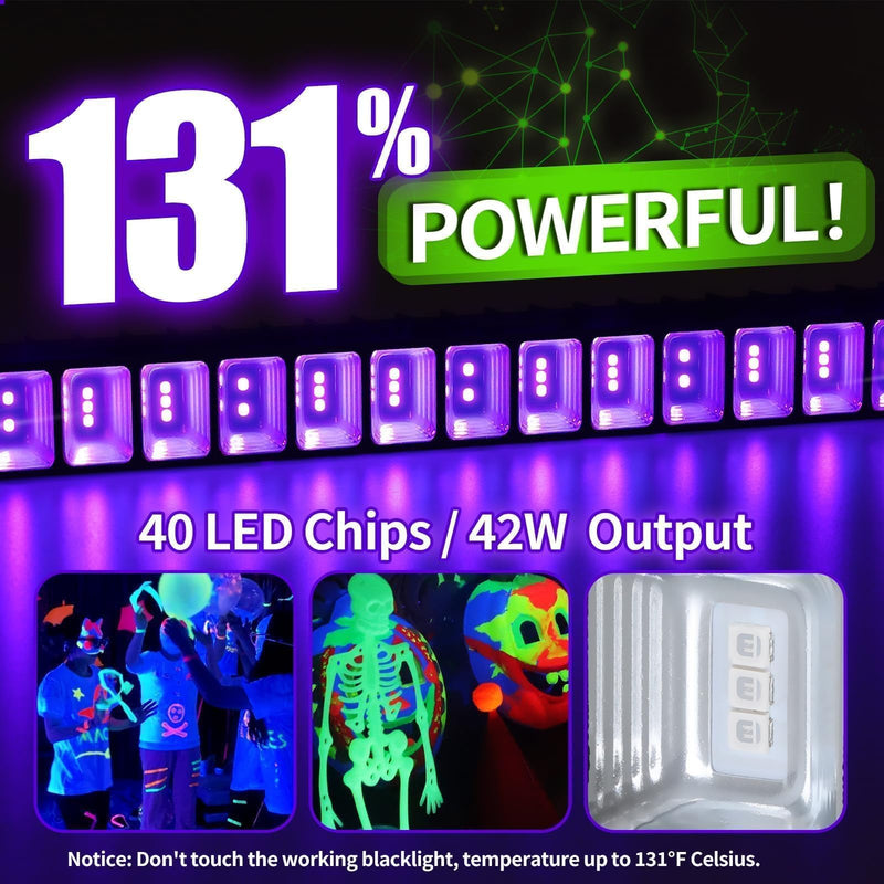 42W LED Black Light Bar, IP66 Waterproof Blacklight Bar with 6ft Cord+Plug+Switch, Black Lights for Glow Party, Fluorescent Poster, Body Paint, Birthday, Halloween, Bedroom, Classroom 42W-1Pack