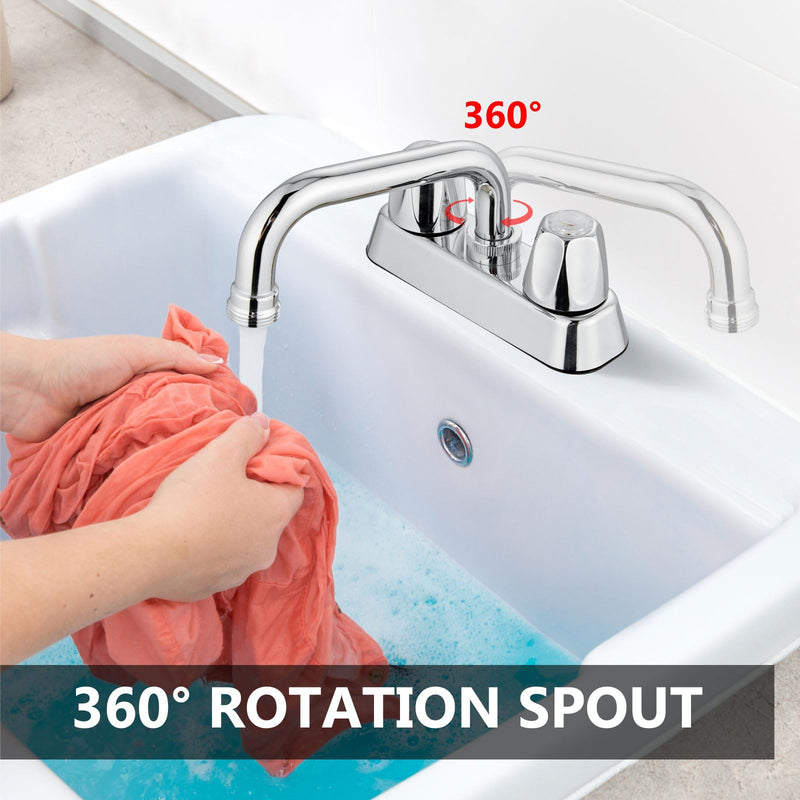 2 Handles Utility Laundry Sink Faucet 4 Inch Centerest Laundry Faucets for Utility Sink Laundry & Utility Room Sink Faucet with Swivel Spout and NPT3/4 Threaded End Polish Chrome