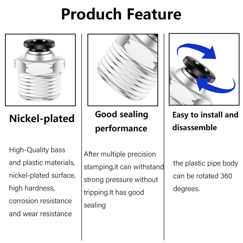 3/8 Air Fittings Push to Connect Fittings,CEKER 3/8 Inch Tubing Od x 3/8" NPT Thread Male Pneumatic Fittings Air Line Fittings Quick Connect Push in Connectors 5Packs 3/8" OD X 3/8" NPT Black 5