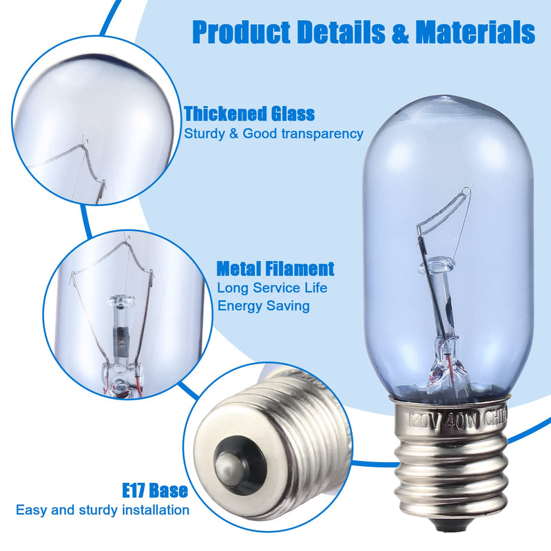 297048600 241552802 Refrigerator Light Bulb Replacement for Frigidaire Whirlpool KitchenAid Electrolx Kenmore Fridge Light Bulbs Freezer Light Bulb Replacement-T8 E17 40W (2 Pack) 2 Pack