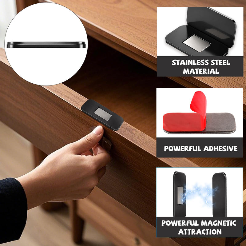 24 Pack Ultra Thin Cabinet Magnets for Closure Magnetic Cabinet Locks Adhesive Door Catch Drawer Magnets Stainless Steel Drawer Latches Easy to Install for Kitchen Bedroom Closets 1.6" x 0.8"(Black) Black