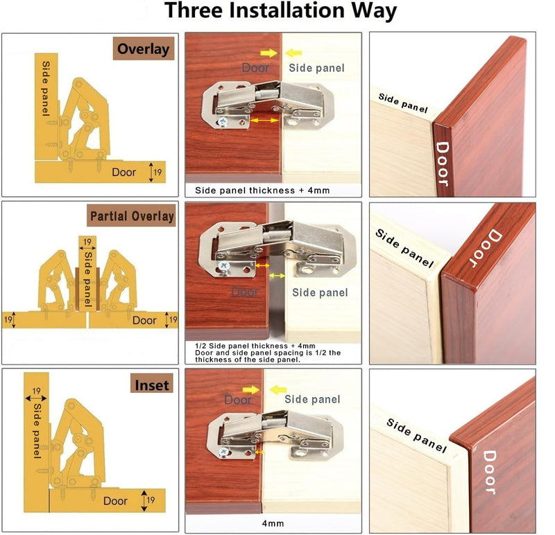 4-Pack Hidden Hinges for Cabinet Doors Frameless, Concealed Cabinet Hinges, Surface Mount Hinges 4 Pack