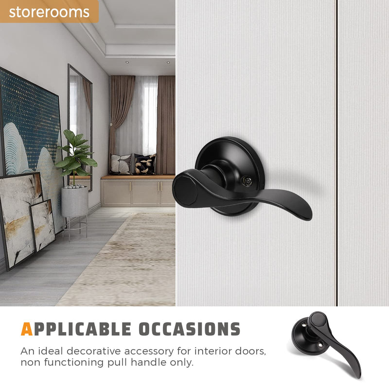 KNOBWELL 5 Pack Black Dummy Door Handle Interior Door Knobs, Closet Door Handles Inside Door Levers, Non-Functioning Right Handing (No Lock/Latch) Black-Right Handing
