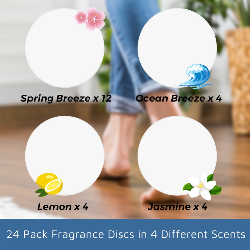 24 Pcs Fragrance Discs Compatible with Bissell Powerfresh and Symphony Series Steam Mop, Including 4 Different Scent Discs (12 Spring Breeze, 4 Lemon, 4 Jasmine, 4 Ocean Breeze)