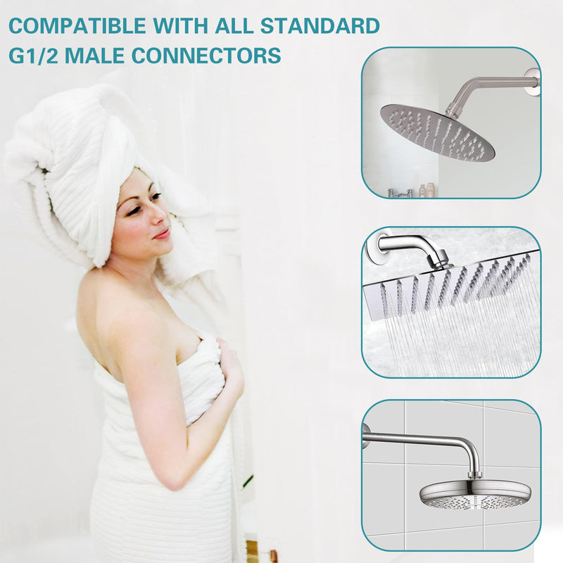 12 Inch Shower Arm with Flange,Stainless Steel 90 Degree Rain Shower Head Extension Arm,Wall-Mounted Shower Head Arm for Fixed Shower Head,Matte Black 12 inch Matte Black