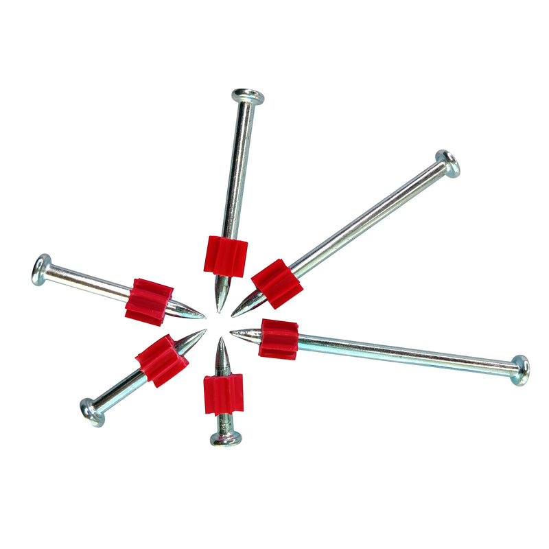 3" Powder Actuated Fasteners,.300 Head Diameter Drive Pin with red Flute, P300, 100pcs/pack 3" 100