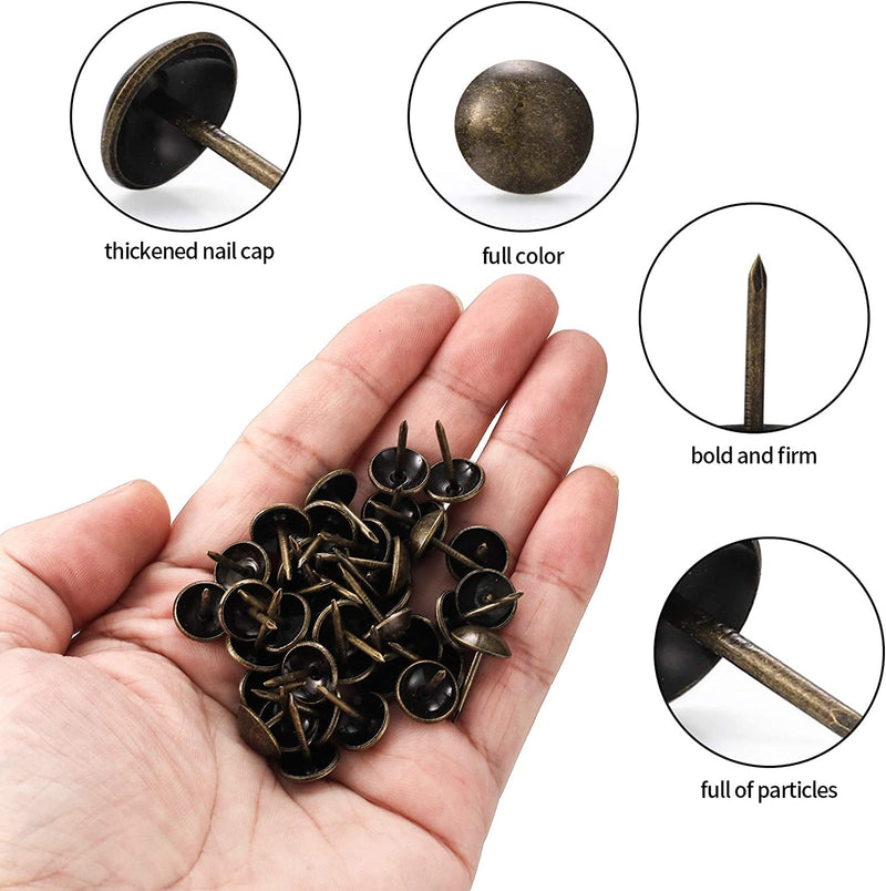 250 Pcs Upholstery Tacks, Decorative Furniture Tacks, Round Head Bronze Nails Tacks Pins, Antique Thumb Tacks Push Pins for DIY Project, Furniture, Sofa, Chair, Bed- 11x17 mm