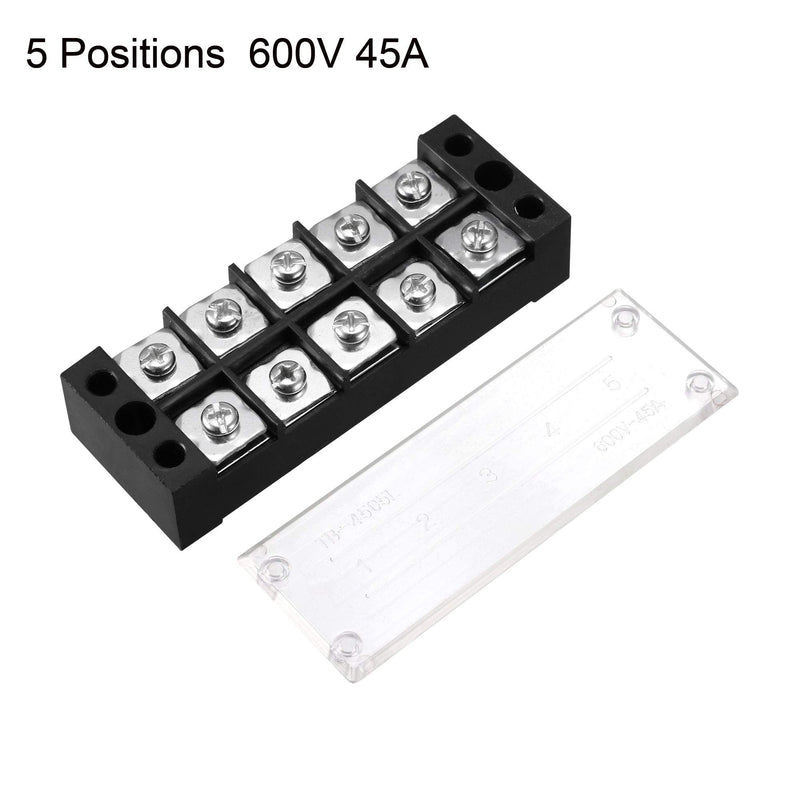 uxcell 5 Pcs 5 Positions Dual Rows 600V 45A Wire Barrier Block Terminal Strip TB-4505L