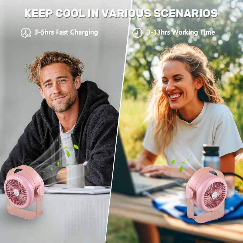 VAVOFO Desk Fan, Small Quiet LED Display Portable USB Fan, 180°Tilt, 100 Speeds, 5 Modes, Rechargeable 3600mAh Battery Operated Table Fans For Office, Bedroom, Outdoor（PINK） Pink 3600.0 Milliamp Hours