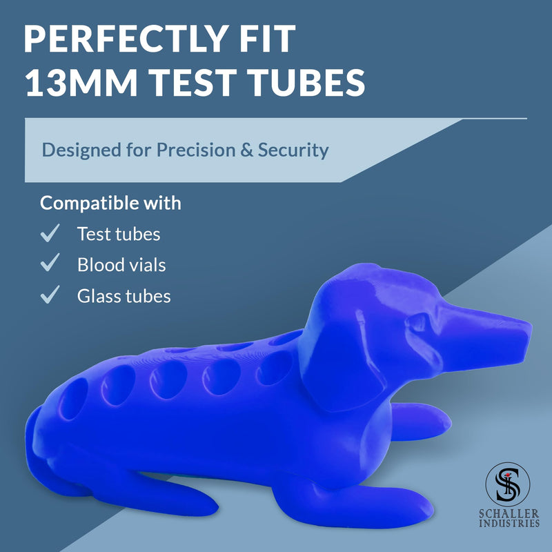 S I Schaller Industries Dachshund Test Tube Holder, 13mm - Veterinary Blood Test Tube Rack, Holds 10 Vials, Compact Fun Design Organizer for Veterinary and Research Lab Use - Royal Blue 13mm Tubes