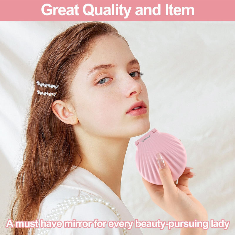 Compact Makeup Mirror with Lights - 3.5" Portable, 2-Sided, Lightweight & Shatterproof, Folding Magnifying Mirror 2X/10X, Small Gift for Women Pink