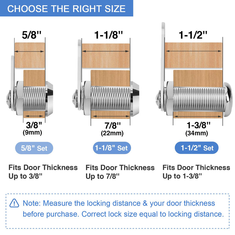 Cabinet Locks with Keys, 1-1/2" Long Cam Locks Keyed Alike, Cabinet Cam Lock Set for Cabinets RV Storage Locks Tool Box Lock Thick Drawer, Zinc Alloy (6 Pack, 1-1/2 Inch) 6 Pack