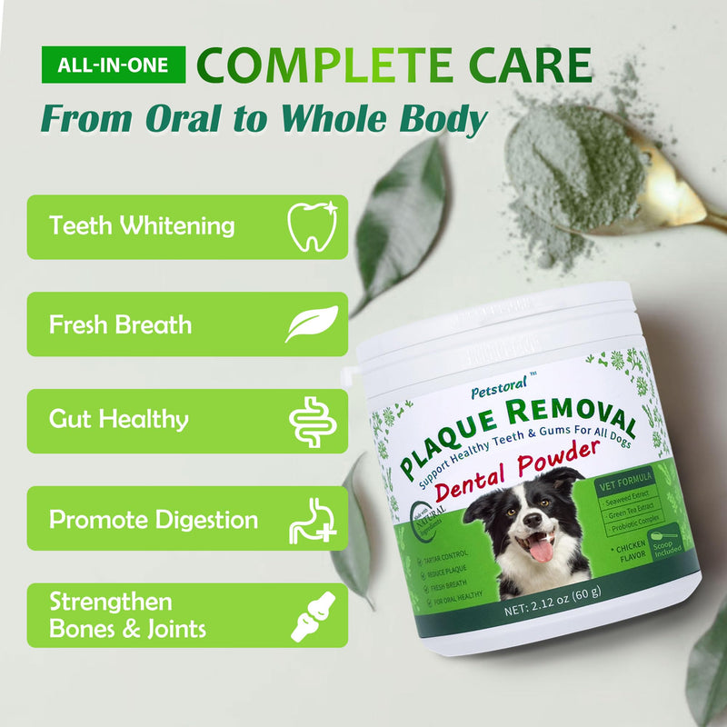 Petstoral Natural Dog Dental & Supplement Powder, Plaque & Tartar Control with Glucosamine, Omega-3, Probiotics & Vitamin E for Joint, Chicken Flavour, Digestion & Fresh Breath 2.12 Ounce (Pack of 1)