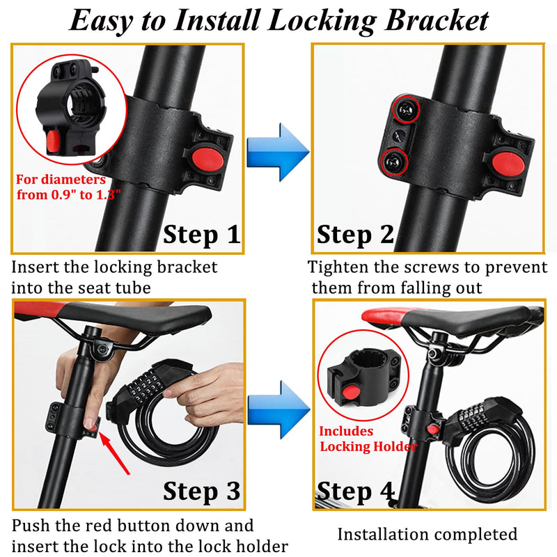 Premium Bike Lock, Bike Locks Heavy Duty Anti Theft, High Security 5 Digit Resettable Coiling Bicycle Lock for Scooters, Motorcycle, Bikes, 3.9ft Bike Lock Cable Lock Combination with Mounting Bracket