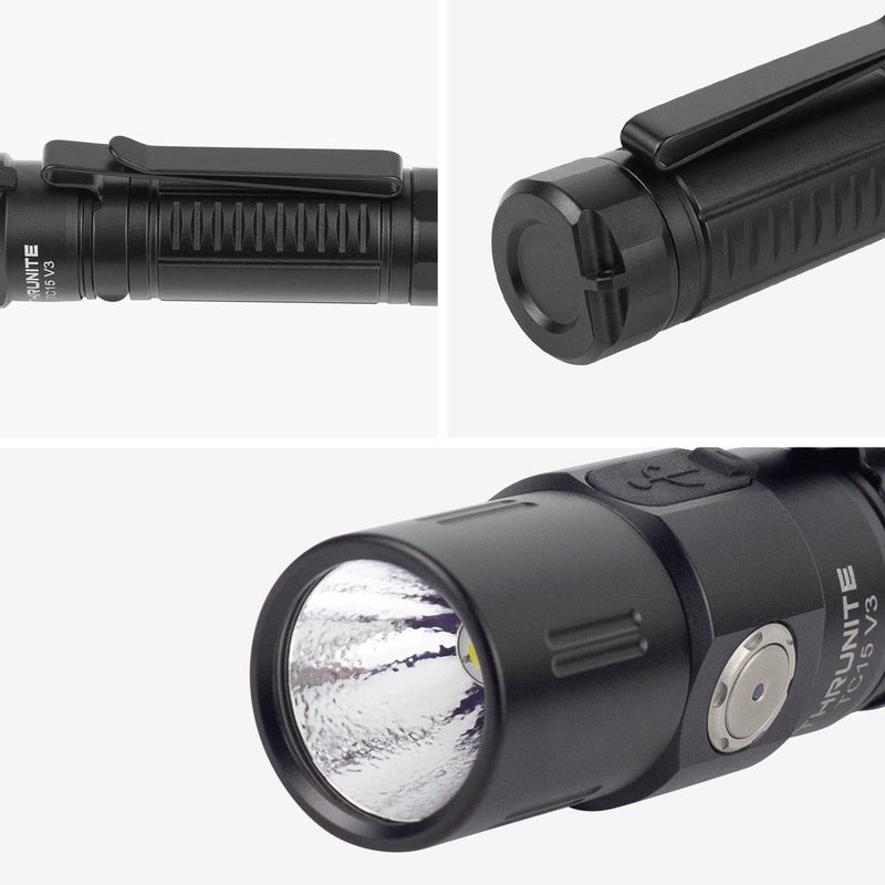 ThruNite TC15 V3 2403 High Lumen Flashlight, USB C Rechargeable LED Handheld Flashlights, Ultra-Bright XHP 35.2 LED, Indoor/Outdoor (Camping, Security and Emergency Use) Cool White - Black CW TC15 V3 Black CW