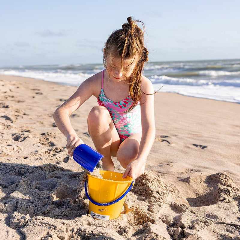 Spielstabil Large Sand Toys Bundle for Kids - Heavy Duty Sandbox Toys with Large Pail, Sieve, and 2 Scoops, Kids Summer Toys for Beach, Colors Vary, Ages 2.5 and Up