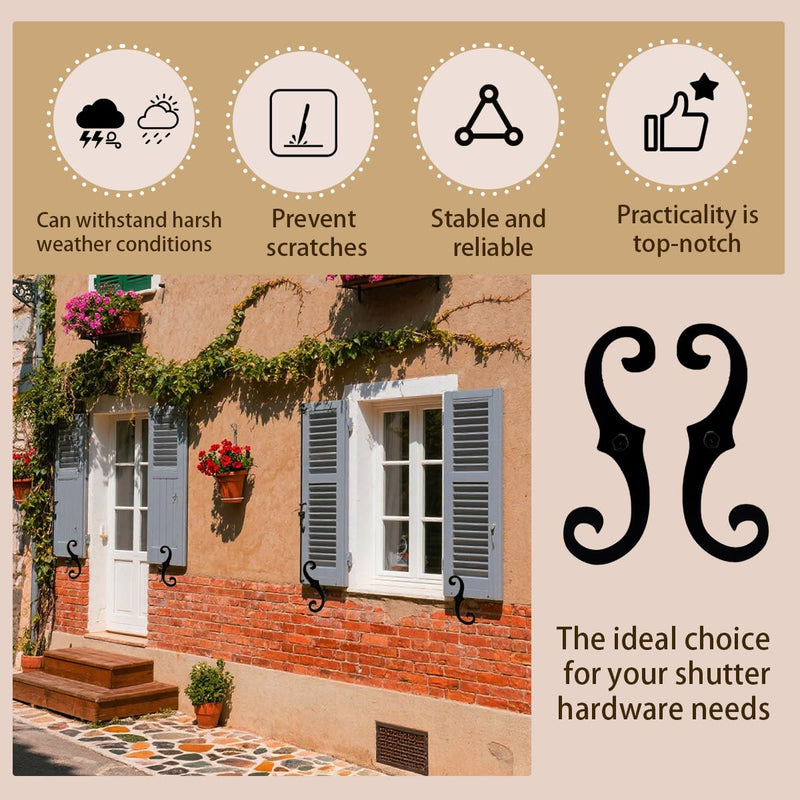 6 Pcs Black S Style Shutter Dogs 6.5" Shutter Dogs Hardware for Exterior Shutter Dog Holders Decorative Window Shutter Hardware for Outdoor Shutters 6 pcs