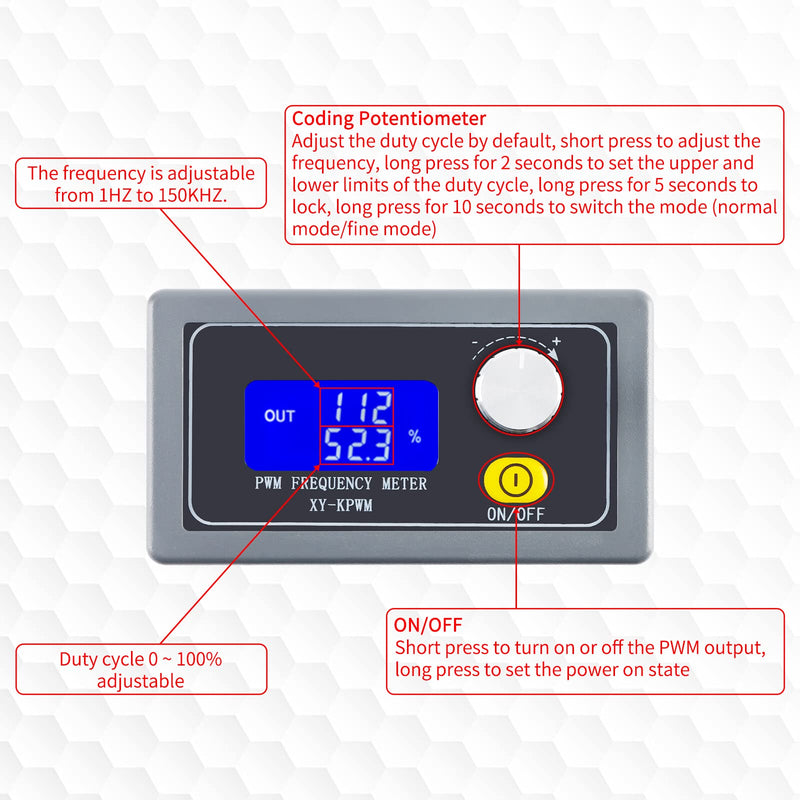 Signal Generator XY-KPWM 1-Channel PWM Generator 1Hz-150kHz Dual Mode PWM Pulse Frequency Square Wave Signal Generator Module LCD Display 3.3-30V 5-30mA Pulse Frequency Generator with Shell
