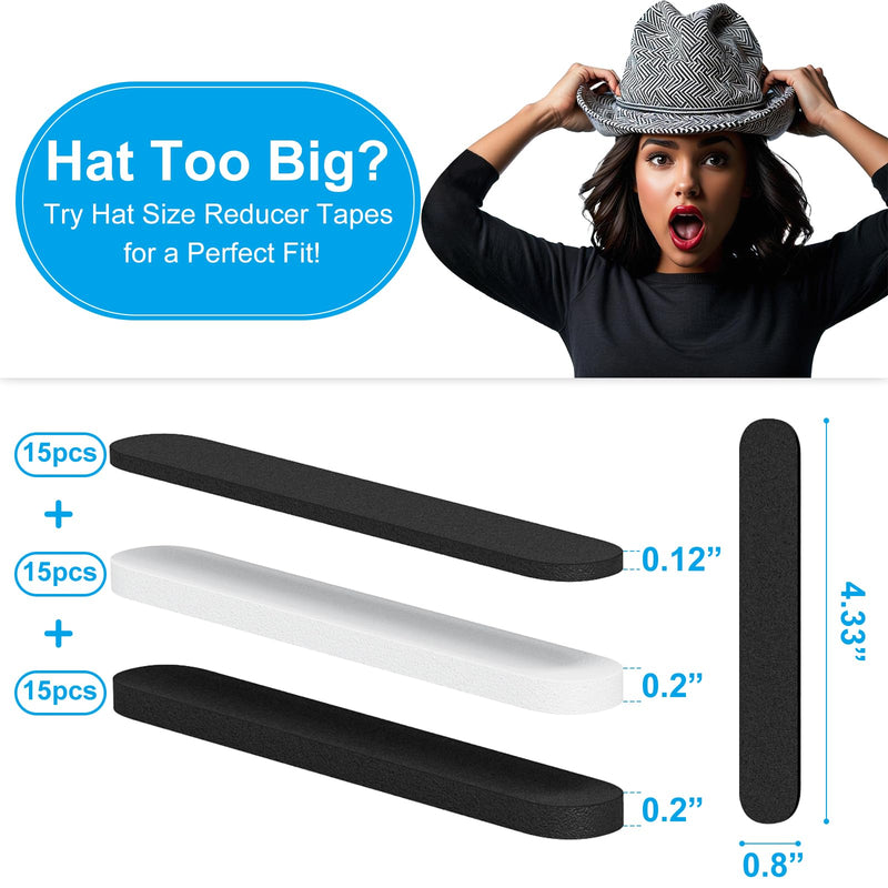 45pcs Hat Size Reducer, Hat Sizer Reducer Insert, Make Smaller Sweatband, Self Adhesive Resizer Foam Tape for Hat Cap, Black and White