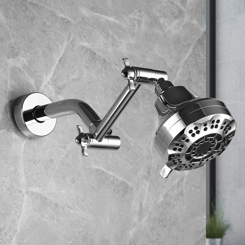 Shower Head Extension Arm, Anti-Leak Solid Brass Adjustable Shower Arm Extender for Rain & Handheld Shower Head, Shower Arm with G1/2 Universal Connector (5 Inch, Chrome) 5 Inch