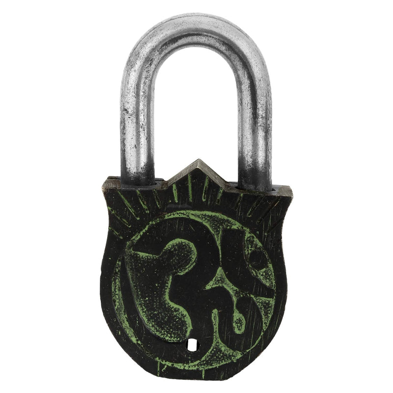 Zap Impex Decorative Ganesh Engraved Solid Brass Shutter Padlock with Natural Patina in a Beautifully Decorated Padlock Ornamental Antique Handmade Lock for Safe.