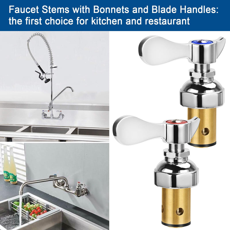 Brass Spindle Assembly for Commercial Faucet Valve Spool Replacement Hot Cold Side Handle Stem Assembly Cartridge Fit Kitchen Restaurant (1 Pair)