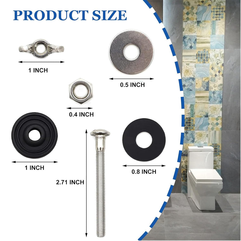 2PCS Universal Toilet Tank to Bowl Bolt Kit, Heavy Duty Bolts Toilet Bolts with Waterproof Stainless and Rubber Washers Gasket, Extra Long Nuts Easy to Install 2