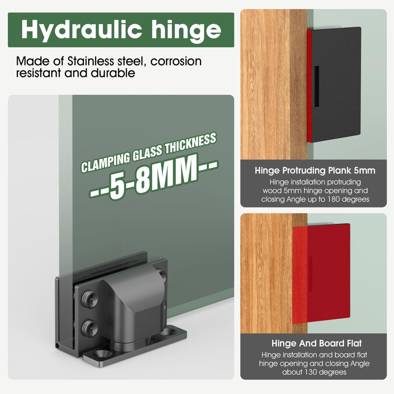 Glass Cabinet Door Hinges, 304 Stainless Steel, Hydraulic Soft Close, Magnetic Latch,Door Hinge for 5-8mm Thickness, Durable (2PCS,Black) 2PCS-Glass door hinges-black