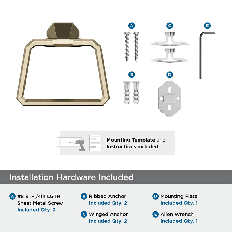 Amerock BH36042BBZ | Golden Champagne Towel Ring | 5-1/2 inch (140 mm) Width Towel Holder | St. Vincent | Hand Towel Holder for Bathroom Wall | Small Kitchen | Bath Accessories