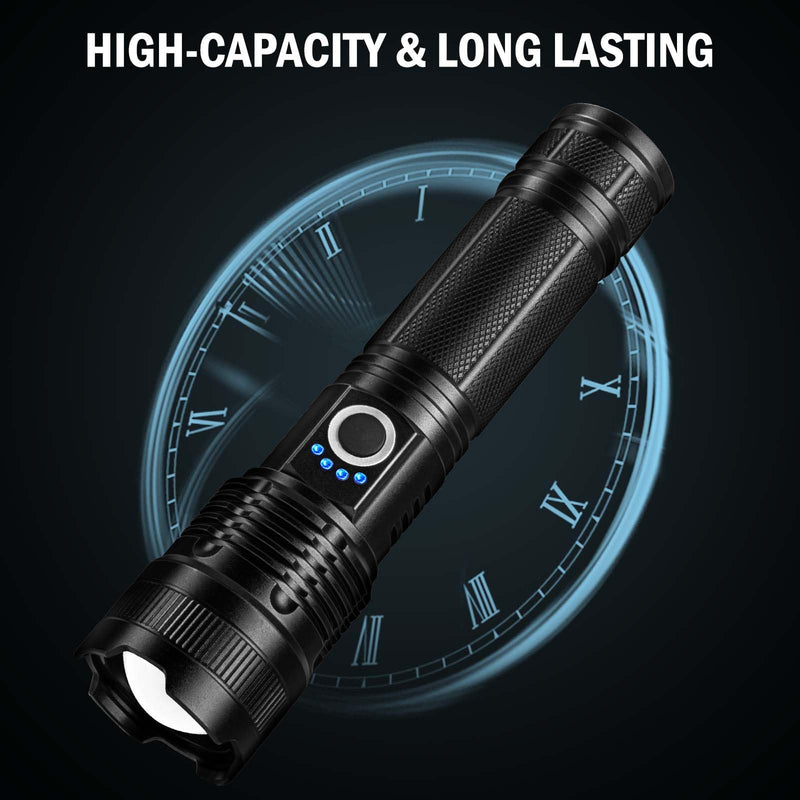 Led Flashlights High Lumens Rechargeable 2 Pack, 99000 Lumen Super Bright Fashlight with 5000ɱAh Βattery, Waterproof Powerful Flash Light Multifunctional Flashlights for Home Camping Hiking