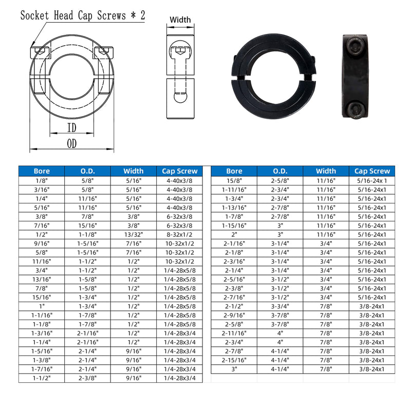 (4-Pack) Shaft Collar 1" Bore, 1045 Steel Double Split Clamp-On Shaft Collars Style, 13/4" OD, 1/2" Thickness, with M4 Set Screws 1" Bore Size 4