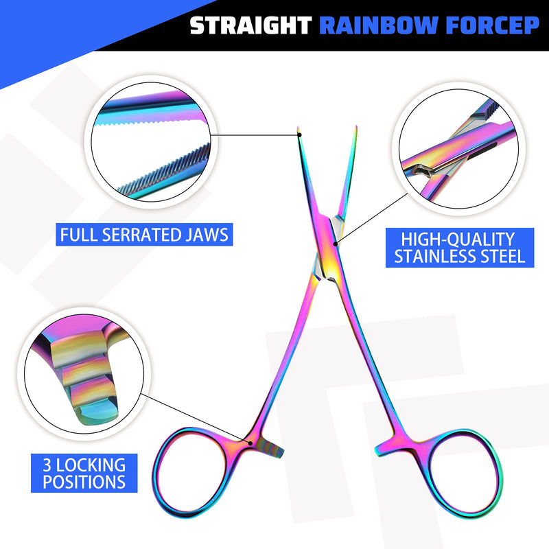 BBTO Hemostat Curved and Straight Hemostat Forceps Piercing Pliers Forceps, Stainless Steel Straight and Curved Pliers, Fishing Tweezer Hemostats(Colorful,2 Pcs) 2 Colorful