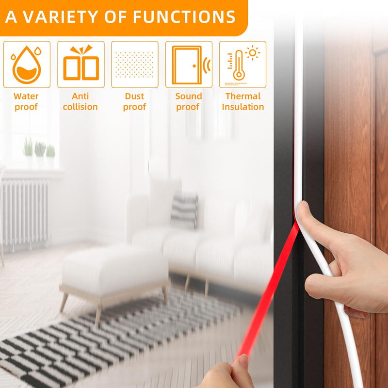 23FT Weather Stripping Door Seal, Self Adhesive Door Weather Stripping, Silicone Door Seal Strip for Door Frame, D-Shaped Door Insulation Strip, for Door & Window (White, 3/8"(W)×1/4"（T) ×23ft(L) White 3/8"(W)×1/4"（T) ×23ft(L)