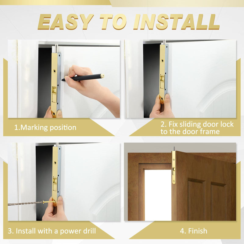 Hicarer 4 Pcs Flush Bolt for Double Door, 7 Inch French Door Latch Hardware Solid Brass Flush Bolt Heavy Duty French Door Lock(Gold)
