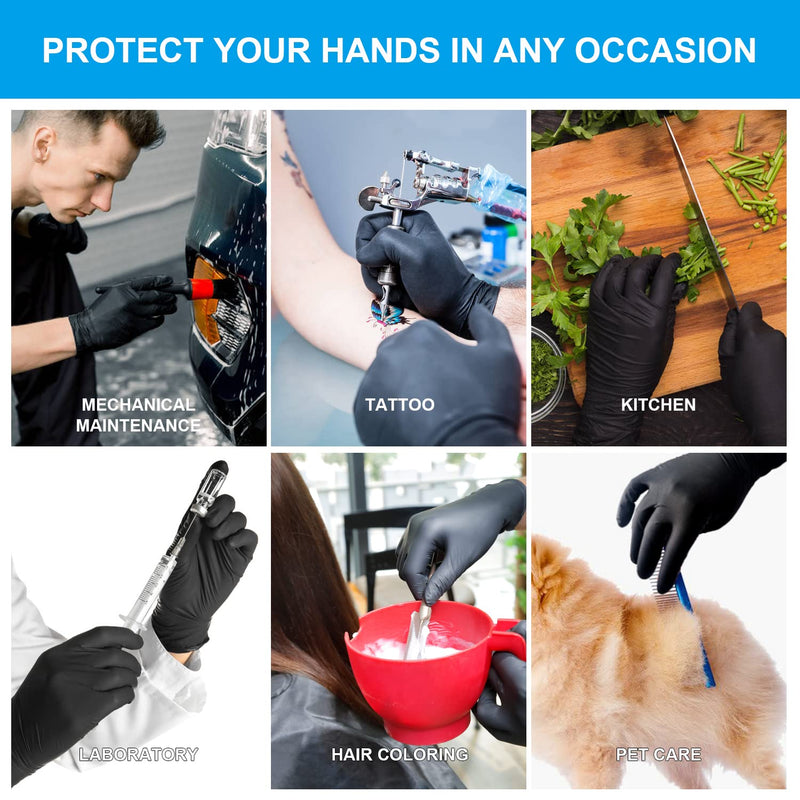 FINITEX - Black Nitrile Disposable Gloves, 5mil, Powder-free, Medical Exam Gloves Latex-Free 100 PCS For Cleaning Food (Large) Large