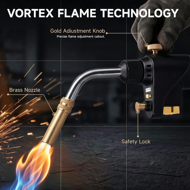 BLUEFIRE BTS-8090 Black Heavy Duty Gas Welding Torch Swirl Flame Head, Auto ON/OFF Trigger Start, Cast Aluminum Body, Compatible with MAPP/MAP-Pro/Propane, Portable Welding Nozzle for 1lb Tanks