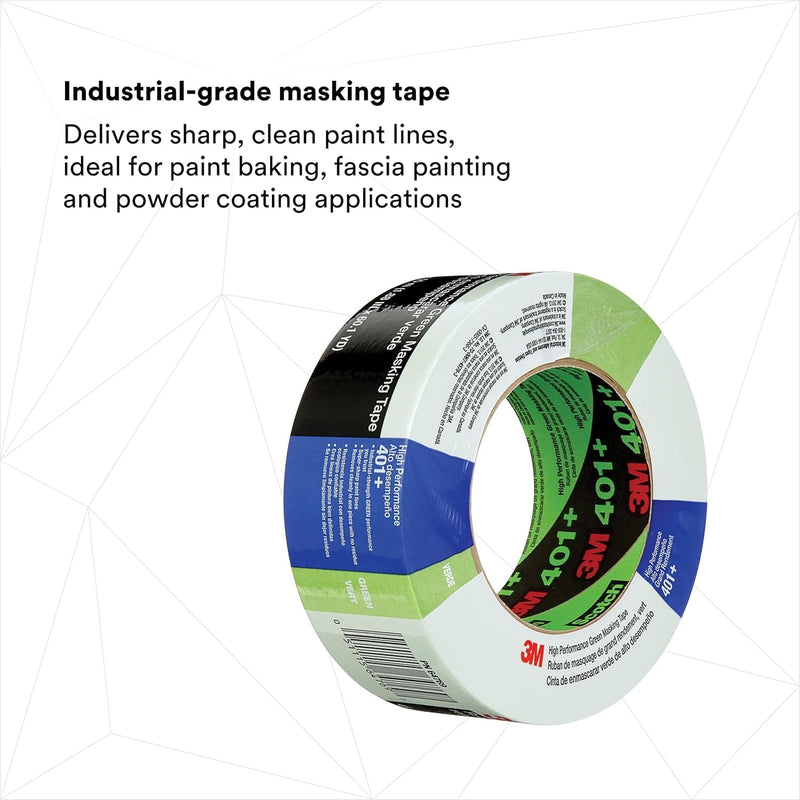 3M Scotch 401+ High Performance Green Masking Tape – 2 inches x 60 Yards (48mm x 55m), Heat Resistant up to 250°F, Clean Removal, Ideal for Automotive and Industrial Applications