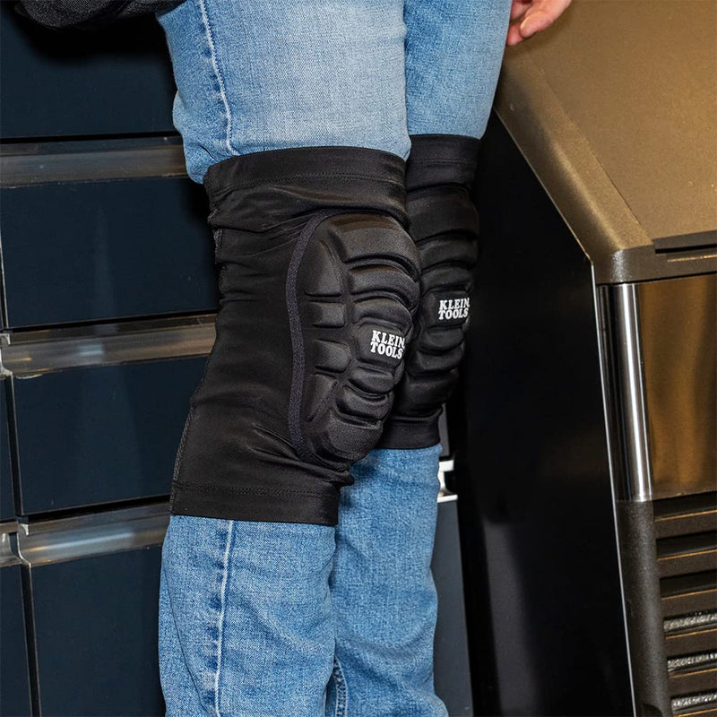 Klein Tools 60592 Knee Pads, Lightweight Padded Knee Sleeves, Breathable Mesh Back, Elastic Cuff with Slip-Resistant Silicone, Black, L/XL