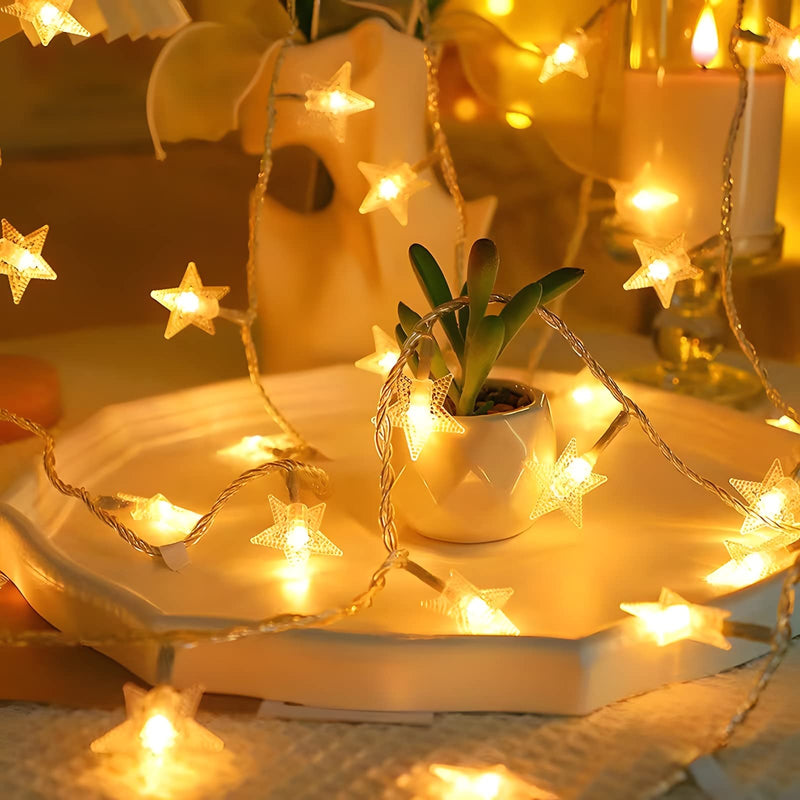 ANJAYLIA 20 LED Star String Lights 10 FT Fairy Christmas Lights Battery Operated for Indoor & Outdoor, Party, Wedding and Holiday Decorations Warm White 10 Feet