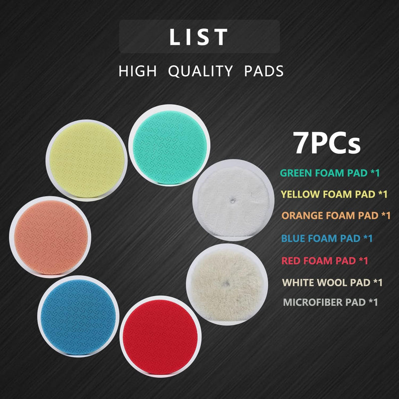 6" Buffing Polishing Pads Kit, 7Pcs 6.5" Backing Plate, Sponge & Woolen Pads - 6" Drill Attachment Set for Car Buffer Polish & Wax (6 Inch (150mm)) 6 Inch (150mm)