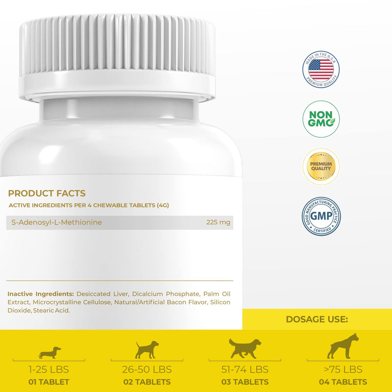 SAMe for Dogs - S-Adenosyl-L-Methionine, Liver Supplements for Dogs - Brain Supplement for Dogs, Promotes Cognitive Support, Liver Support Supplement Tablets
