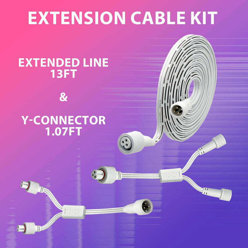 13FT Waterproof Extension Cable, 2 Y-Splitter Kit for Govee H705A H705B H705C H706A H706B H706C H705D H705E H705F,IP68 Permanent Lighting Extension Wire Patio Garden Roof Decorations