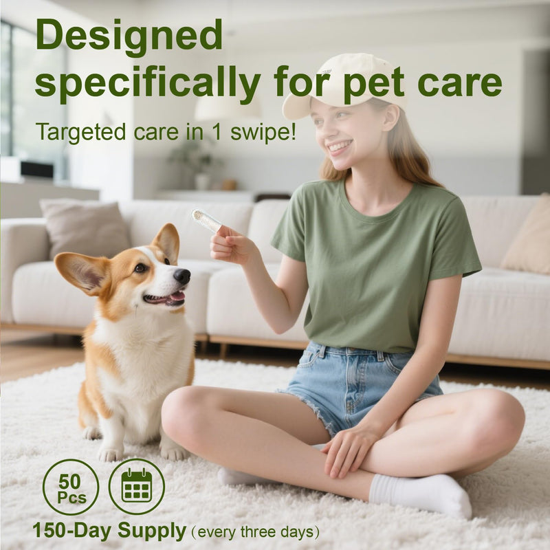 Dog Ear Finger Wipes for Dogs & Cats, Thicker Dog Ear Cat Ear Cleaner Wipes, Dog Ear Infection Relief to Relieve Ear Itching, Remove Ear Wax, Dirt, Smelly - Fresh Green Tea Scent