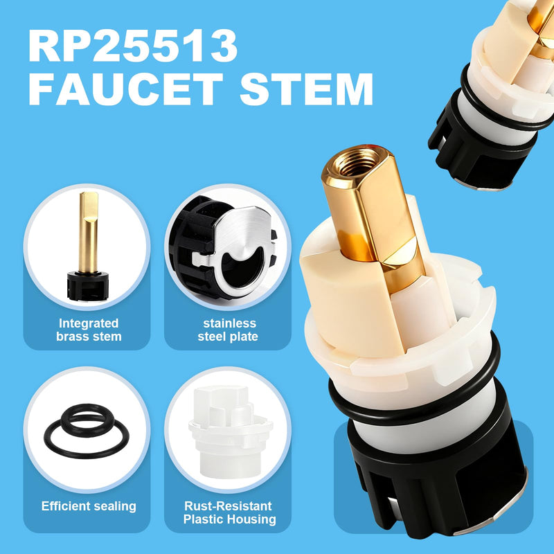 8 Pack RP25513 Faucet Stem Assembly, Compatible With Delta Two Handle Faucet and RP24096 Faucet Cartridge, for Bathroom/Kitchen/Sink Faucet Repair kit, with RP4993 Seat and Spring 8