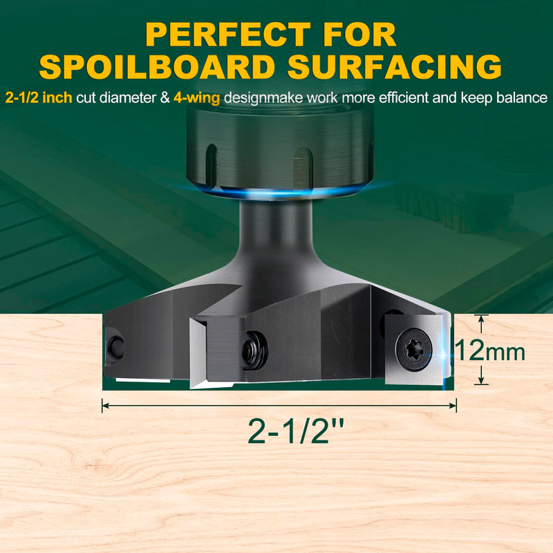 CNC Spoilboard Surfacing Router Bit 1/2'' Shank, Slab Flattening Router Bit with 2-1/2" Cutting Diameter, Planing Bit for Woodworking