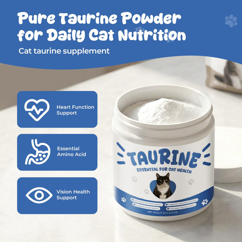 Taurine Powder Supplement for Cats, Essential Taurine Support for Heart Health, Vision & Immune Function, Easy-to-Mix Feline Nutrition Powder